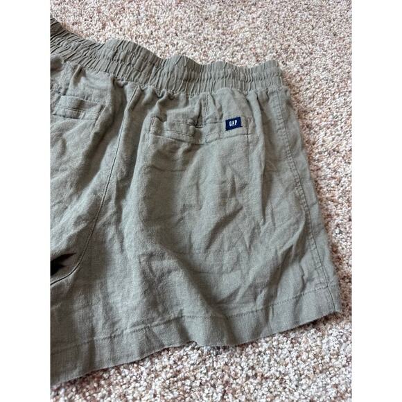 GAP Women's Linen Blend Shorts, size Medium, wide elastic waistband; Olive Green - Picture 4 of 9